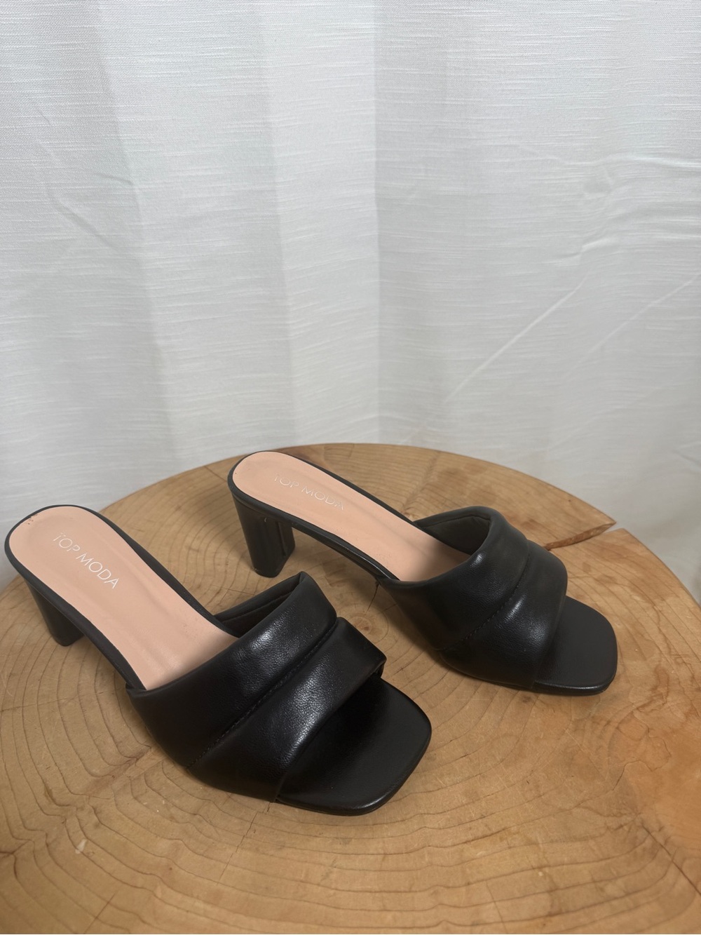 Top Moda Black Padded Double Strap Block Heel Mule Sandals | Size 6.5 - Picture 5 of 12